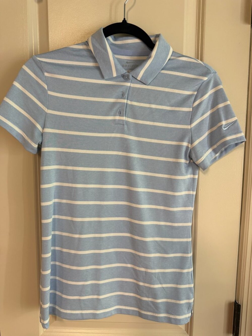 Nike Dri-FIT Striped Golf Polo | Women's XS | Light Blue & White | Athletic Perf
